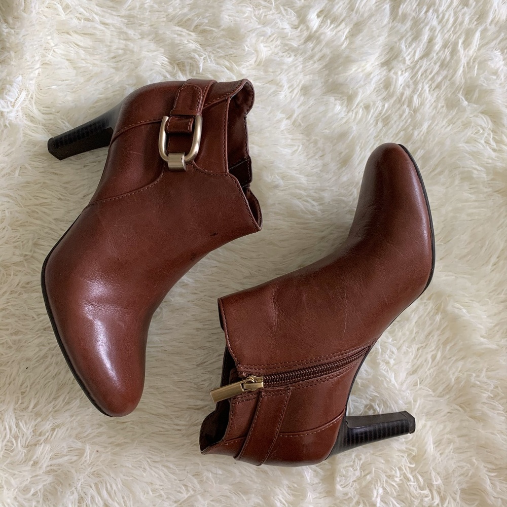 Buckle Accent Leather Ankle Booties